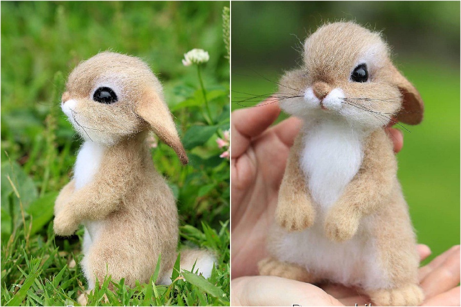 Conejito |: Animales de fieltro súper realistas y extra lindos del artista ruso. bayas de cerebro