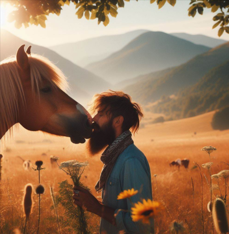 Caballo agradece al hombre con un beso