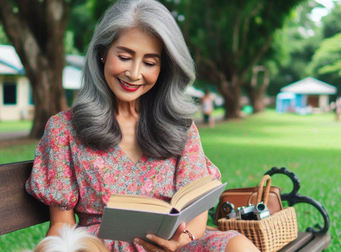 Mujer de 50 años con canas en el cabello