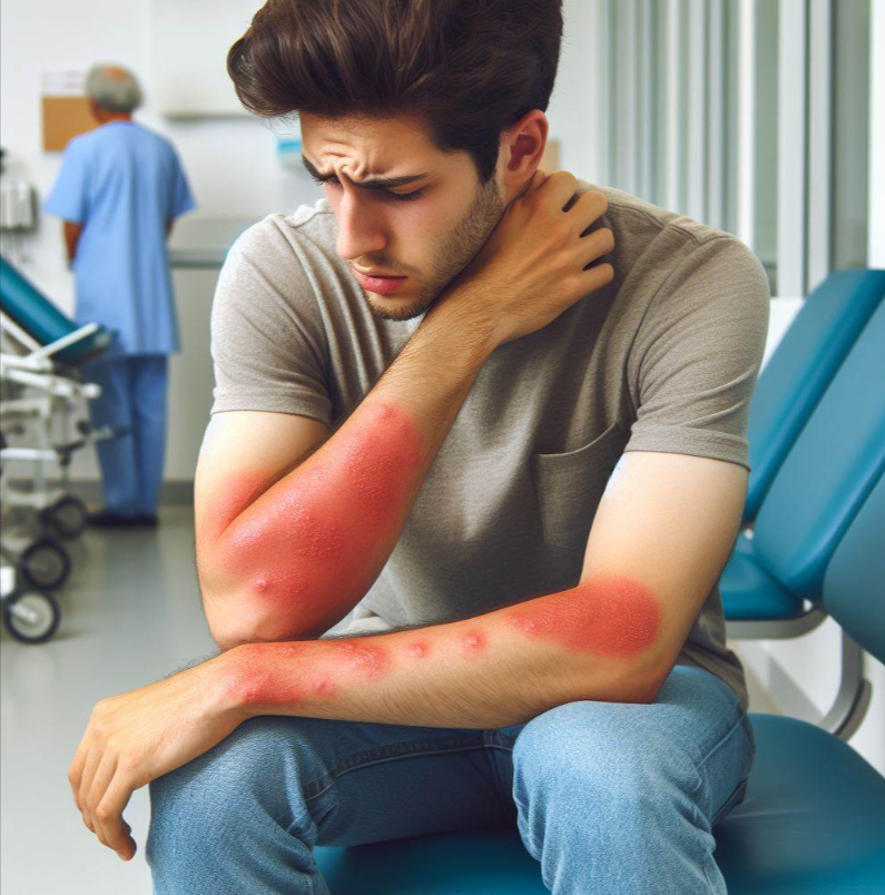 Persona padece de culebrilla, tiene erupción en el brazo y mucho dolor y picor