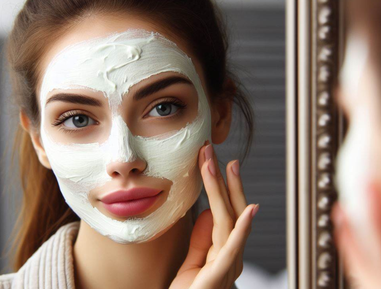 Mascarilla de maicena en el rostro de una mujer