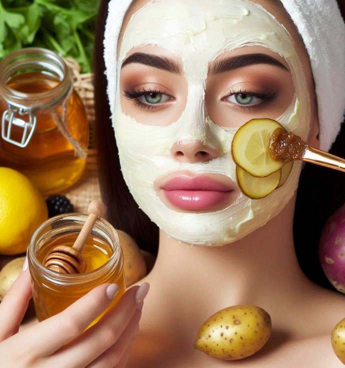 Mujer con mascarilla de papa en el rostro