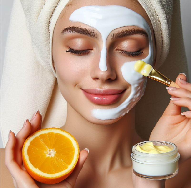 Mujer aplica mascarilla facial de vaselin con limón