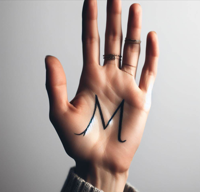 La letra M en la palma de la mano