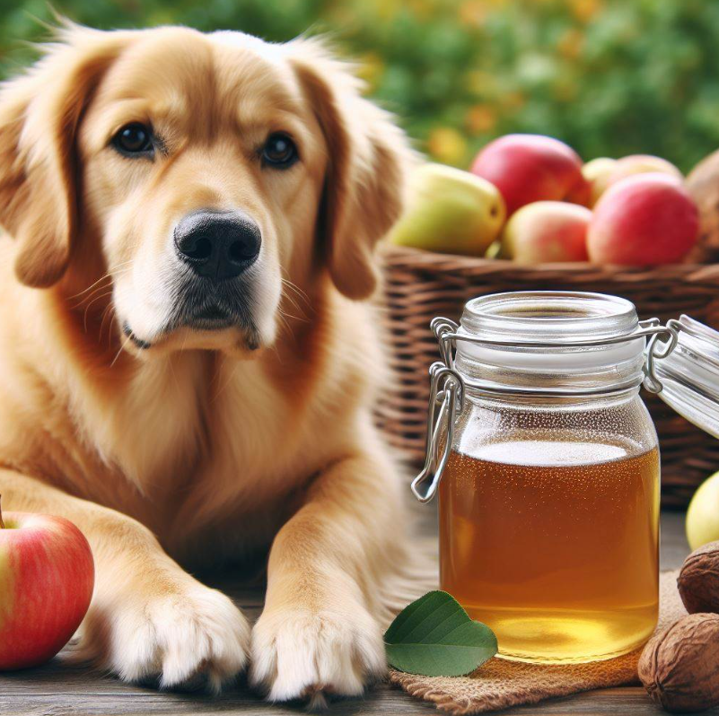 Perro con vinagre de manzana para eliminar garrapatas